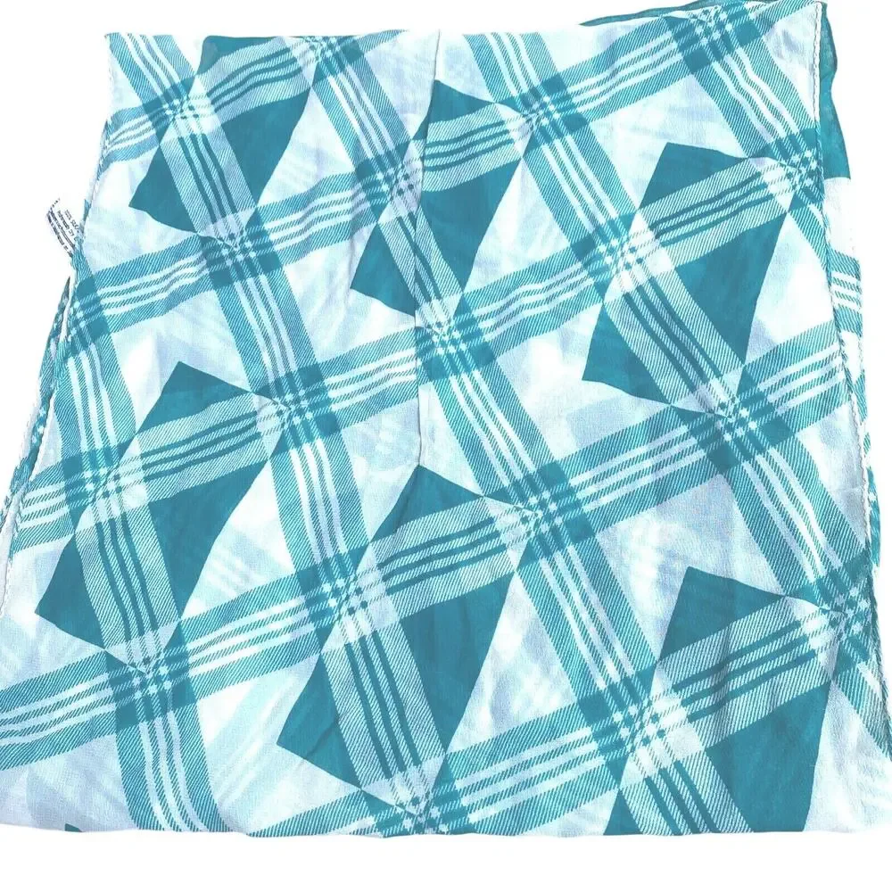 Vintage Talbots sheer silk scarf green & white long rectangle geometric design